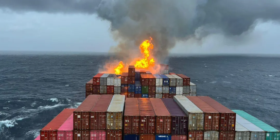 马士基旗下集装箱船航行途中起火，，，，多个货柜受损